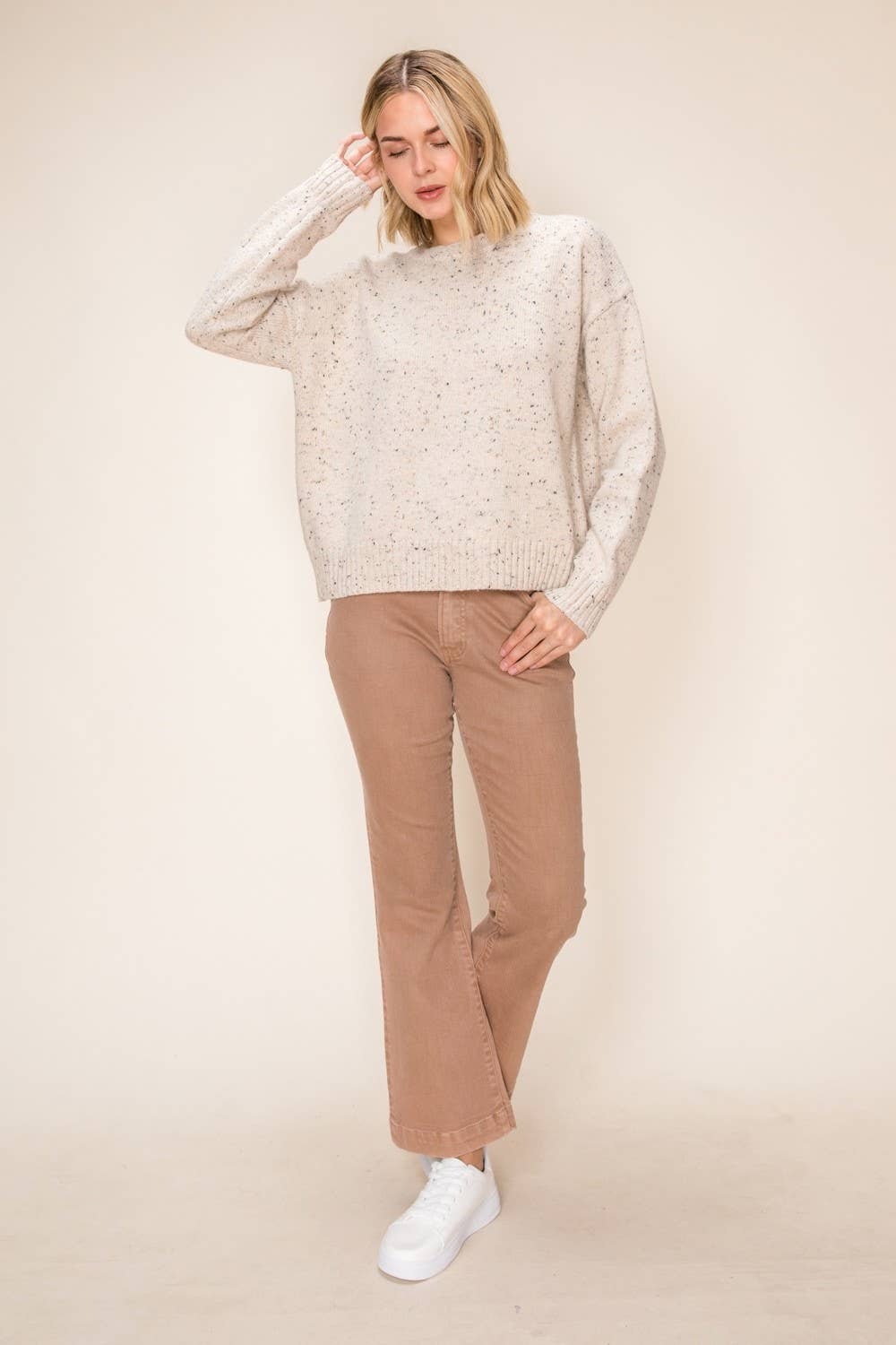 Speckled Knit Crew Neck Sweater