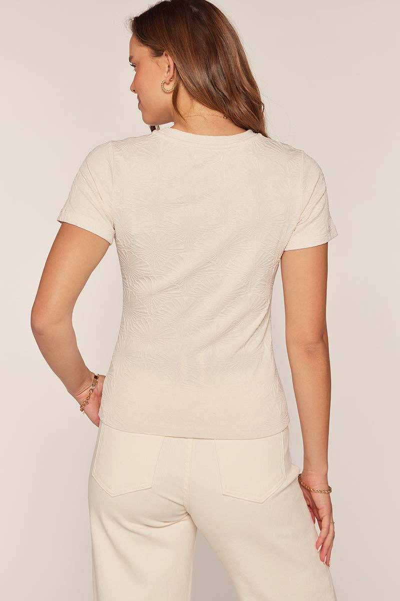 Textured Short Sleeve Crew Neck Top