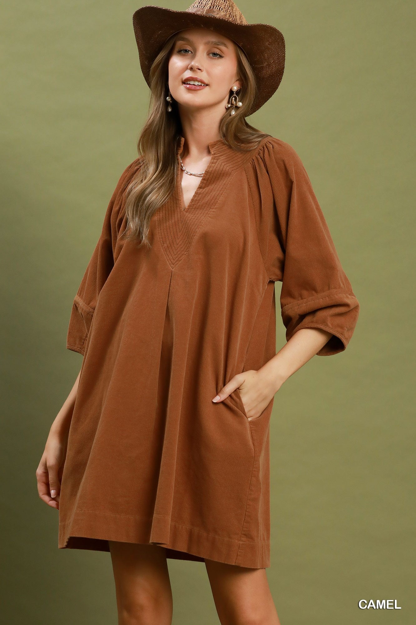 Corduroy Contrast Stitch Mini Dress