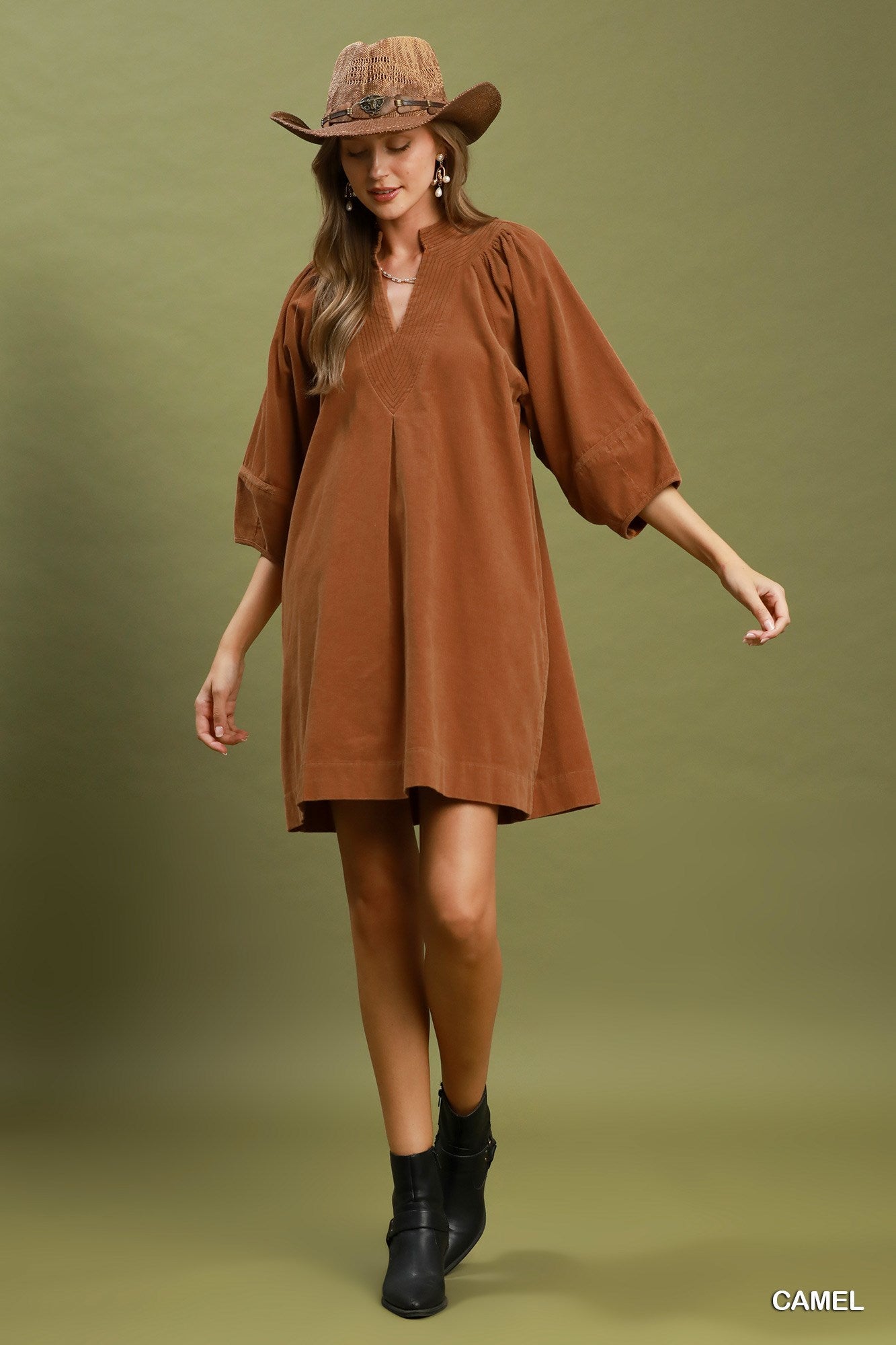 Corduroy Contrast Stitch Mini Dress