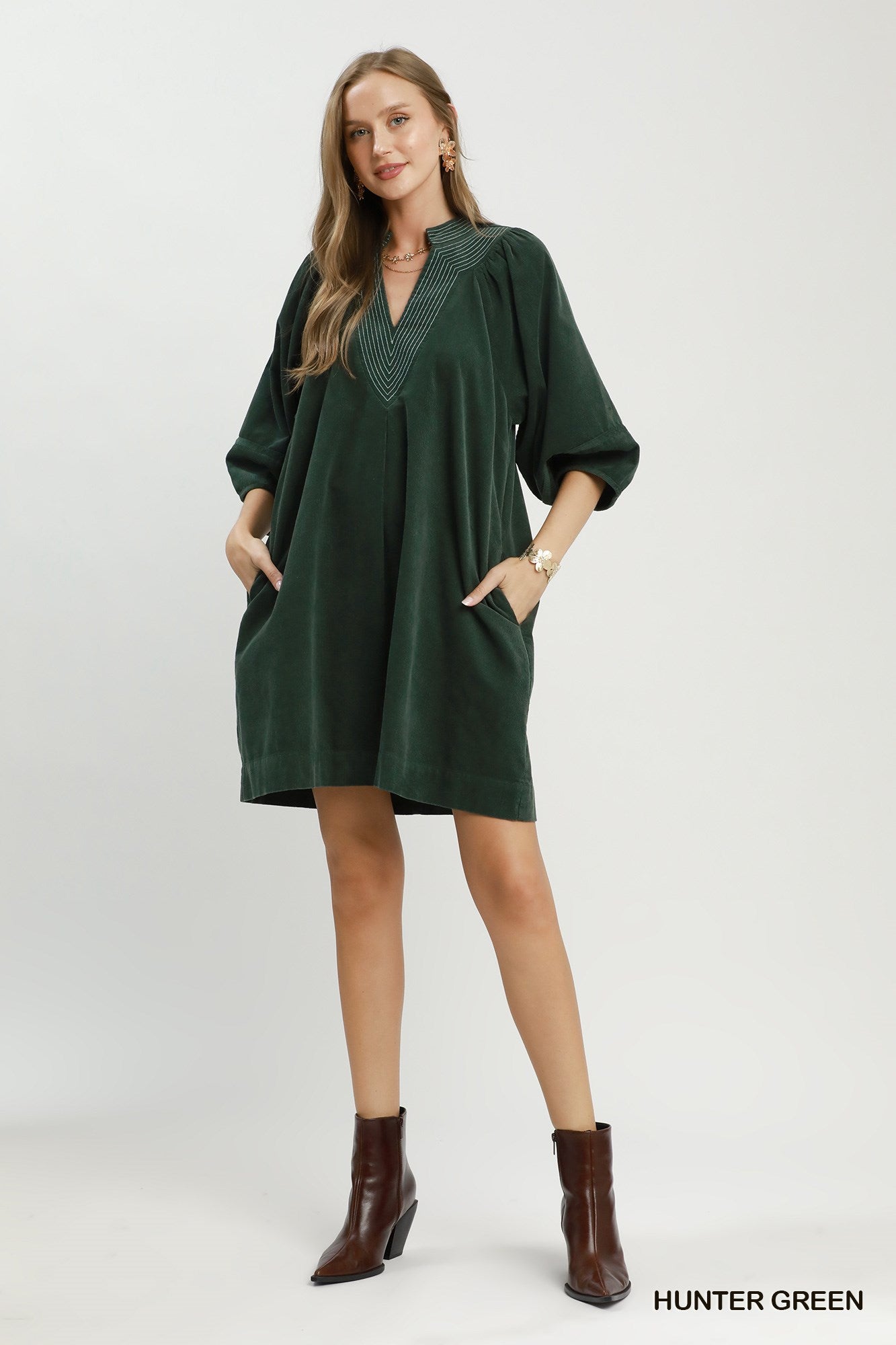 Corduroy Contrast Stitch Mini Dress