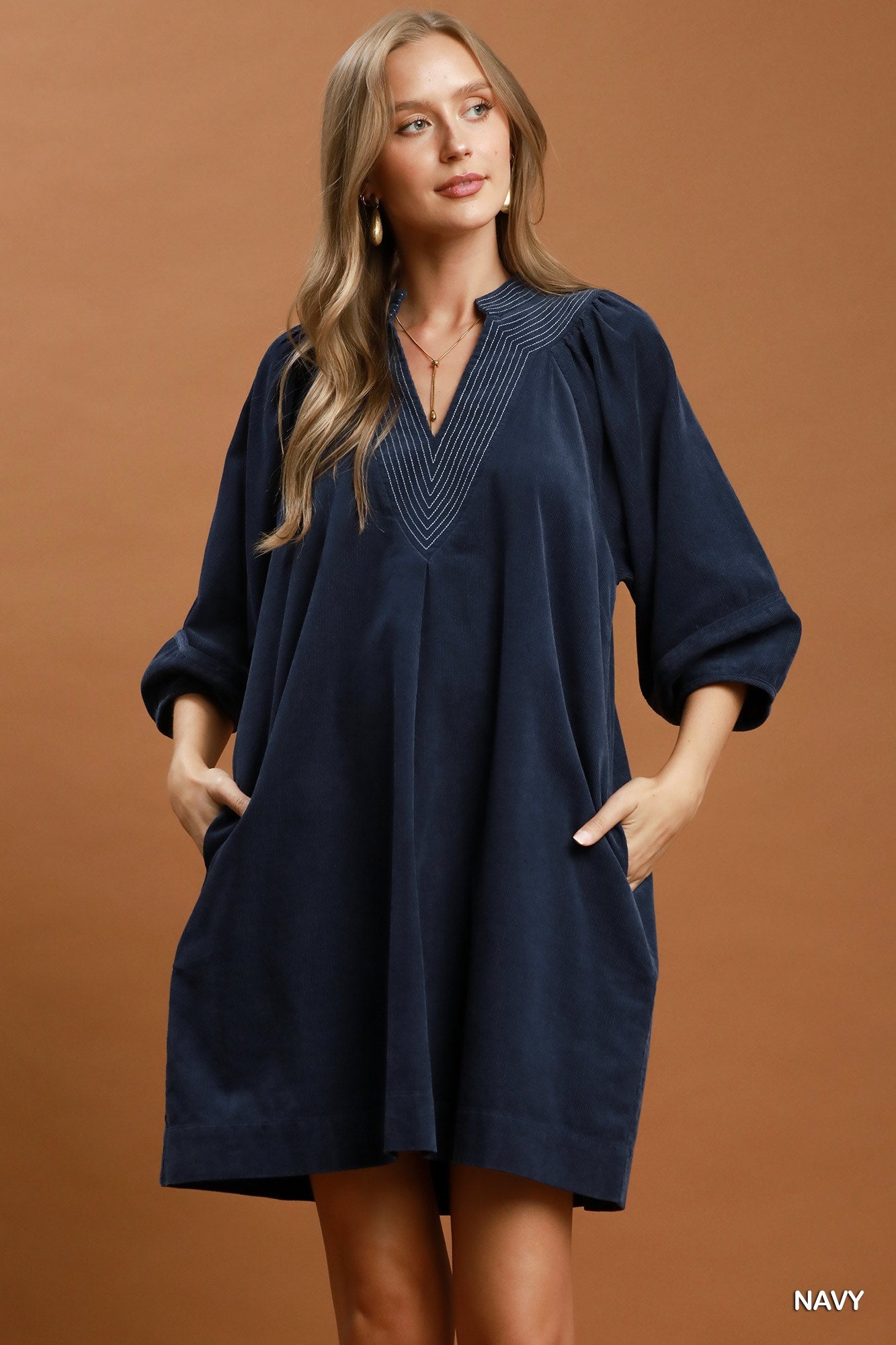Corduroy Contrast Stitch Mini Dress