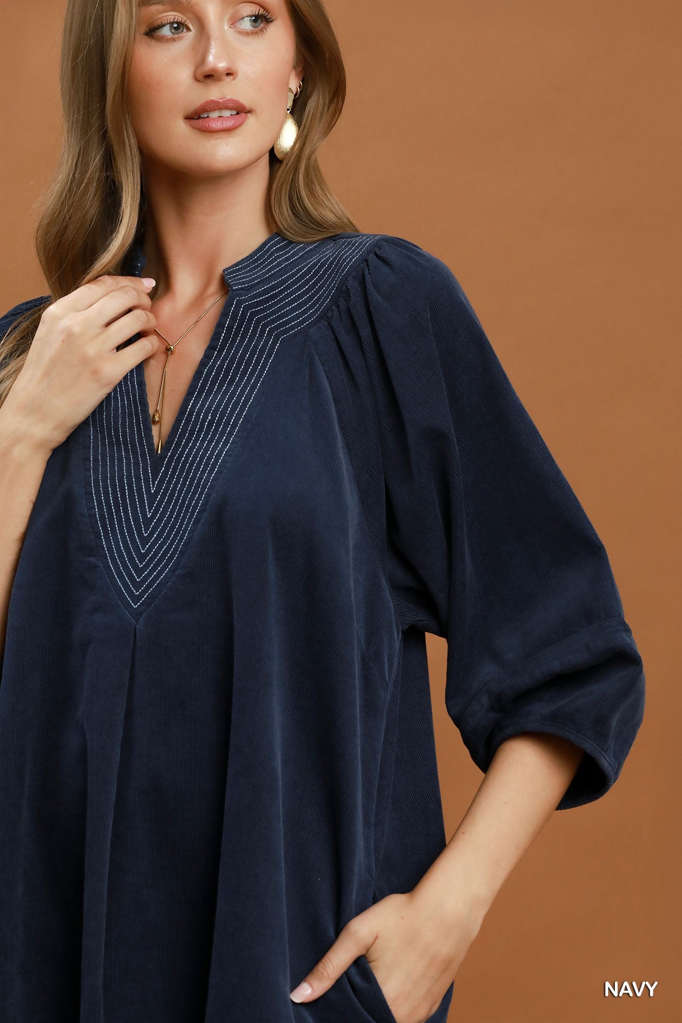 Corduroy Contrast Stitch Mini Dress