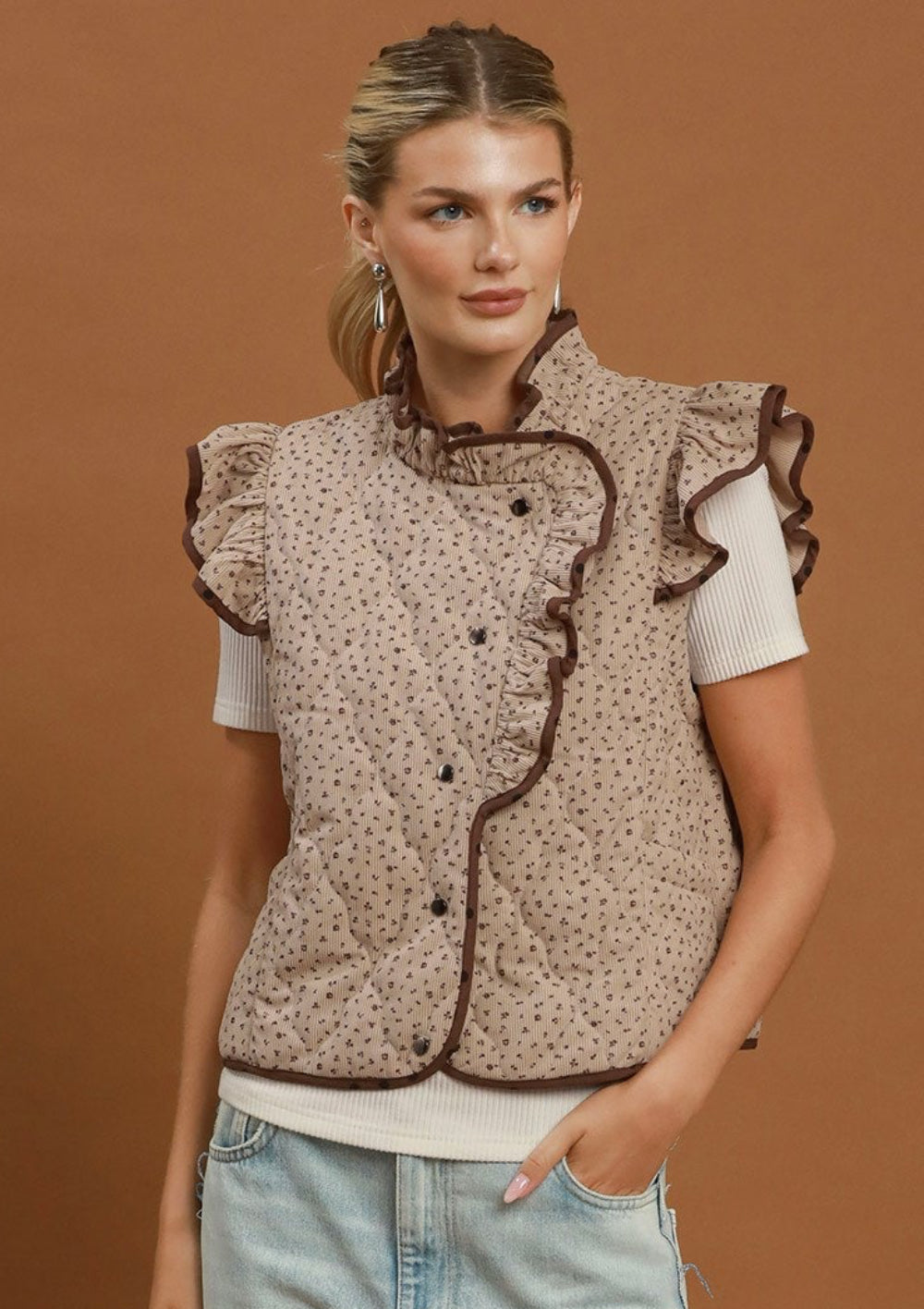Reversible Polka Dot Quilted Ruffle Vest