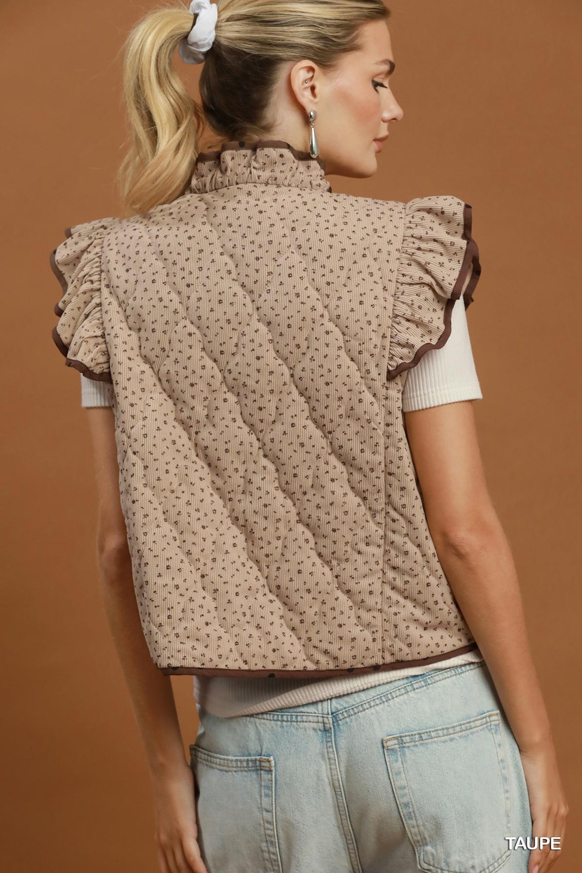 Reversible Polka Dot Quilted Ruffle Vest