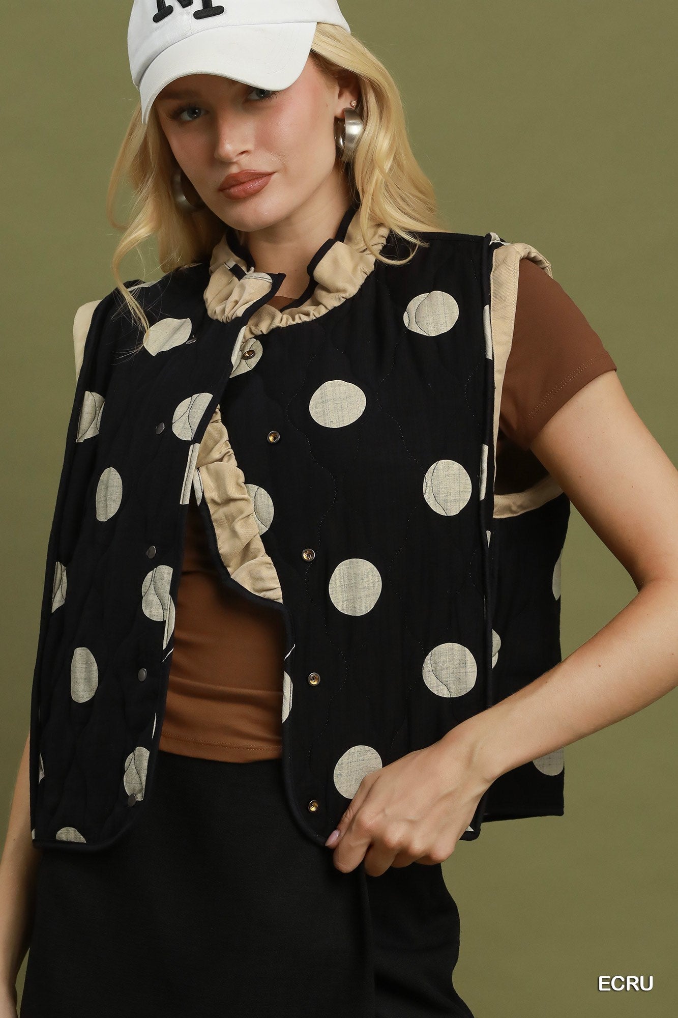Reversible Polka Dot Quilted Ruffle Vest