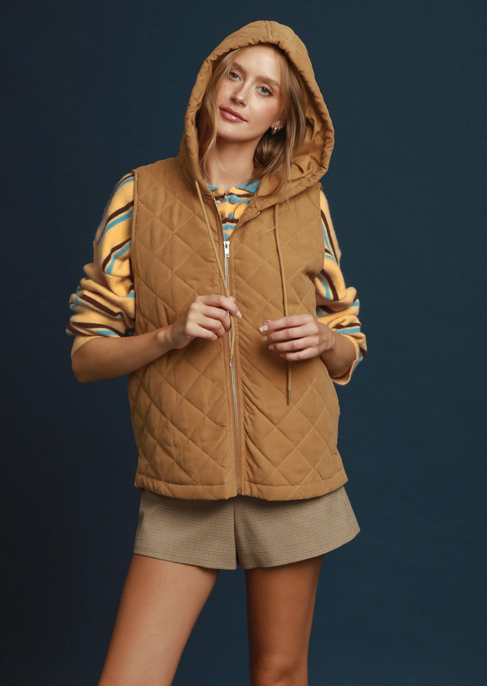Hooded Quilted Zip Up Vest