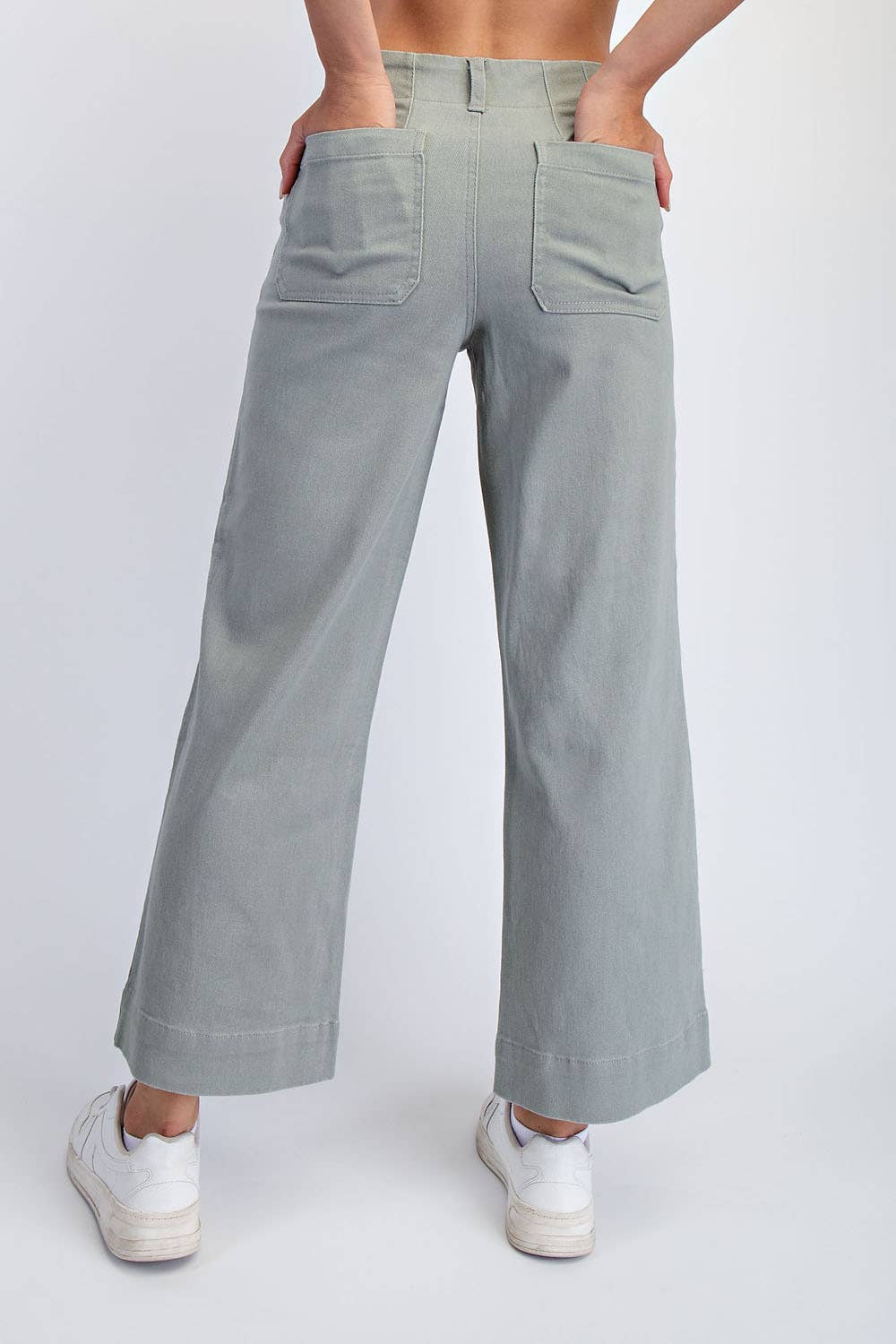 Twill Cropped Wide Leg Pant