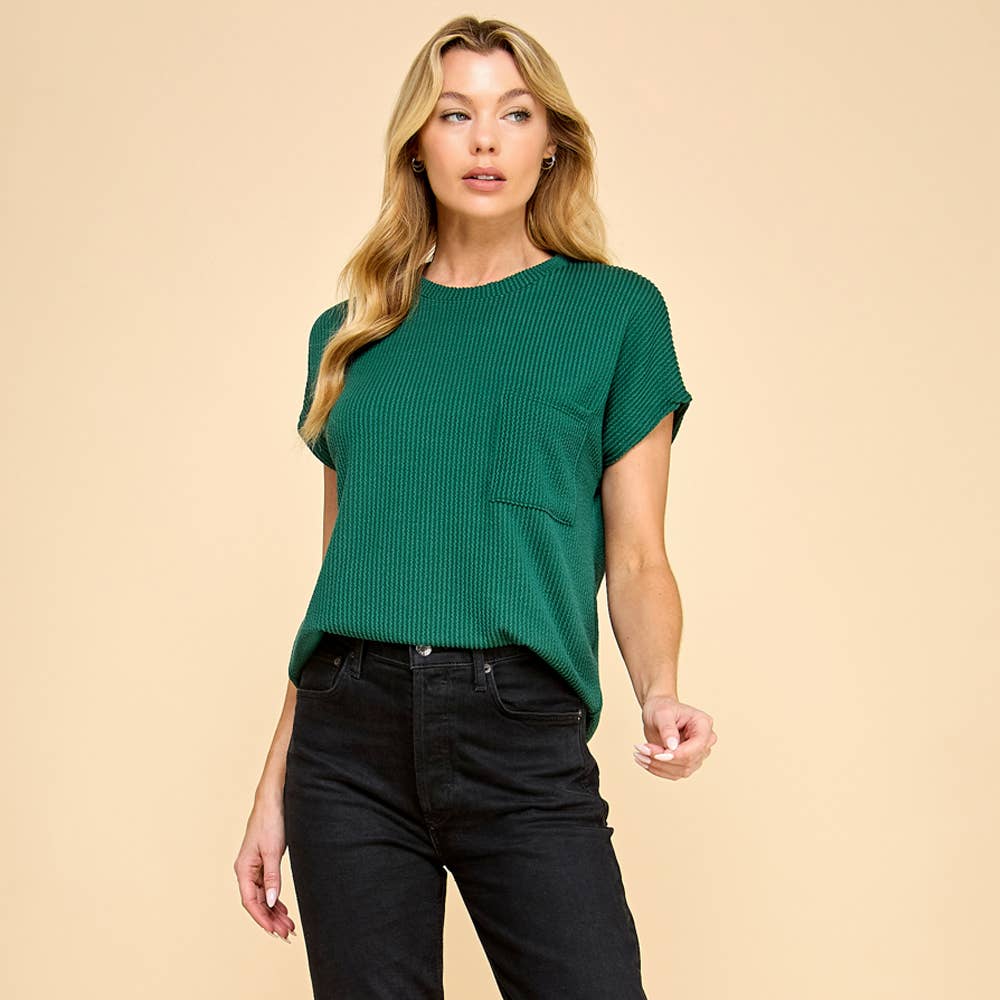 Ribbed Knit Top with Front Pocket