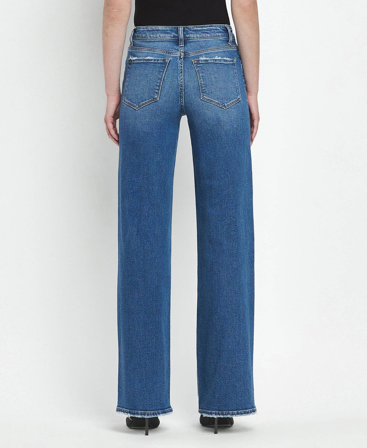 Mid Rise Full Length Wide Leg Stretch Jeans