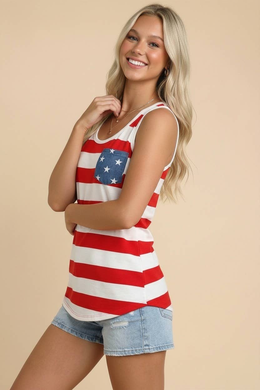 Patriotic Striped Bow Back Tank Top