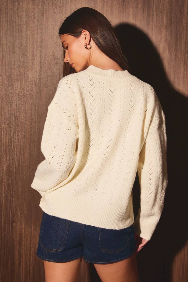 Pointelle Crew Neck Knit Sweater