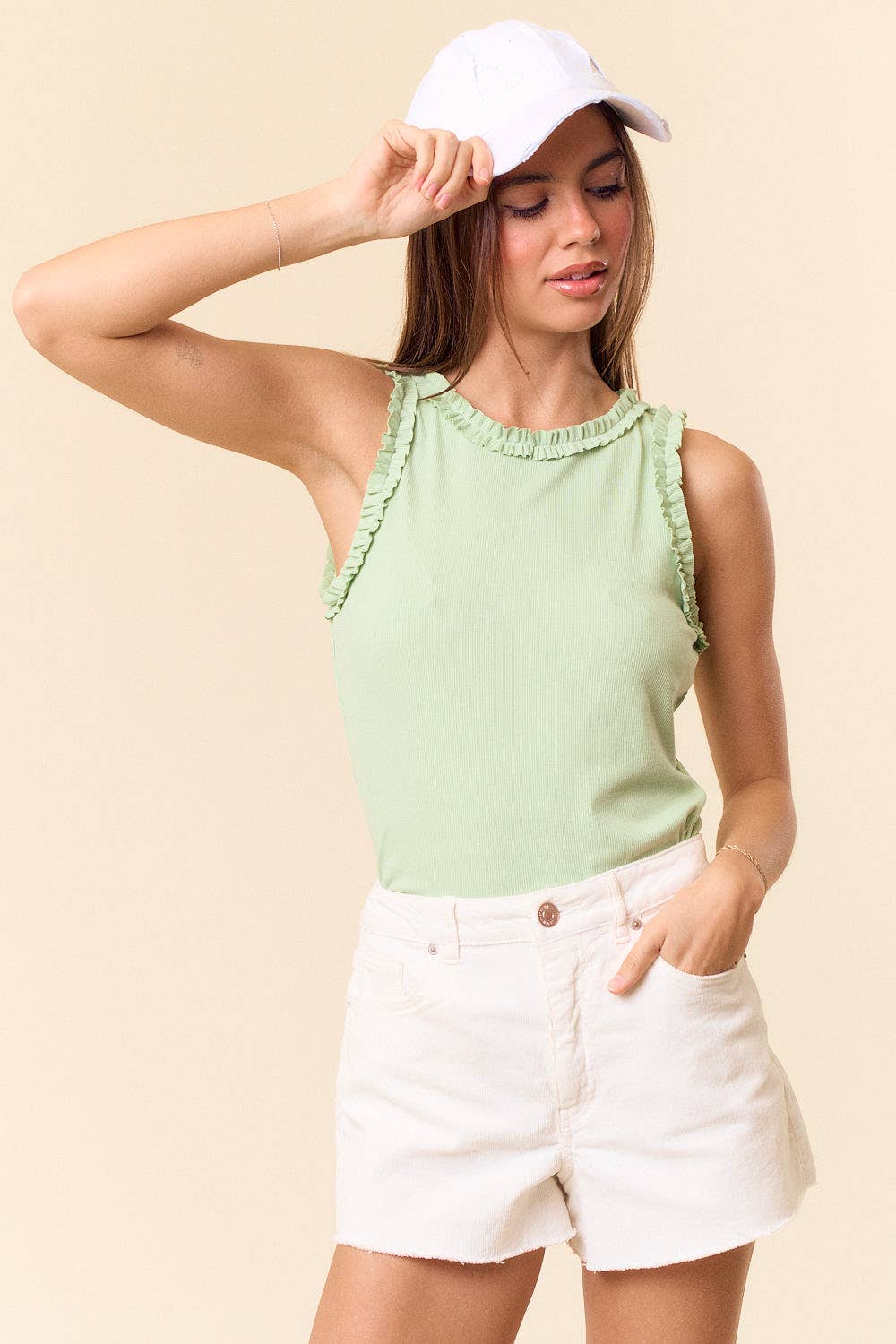 Ruffle Edge Sleeveless Top