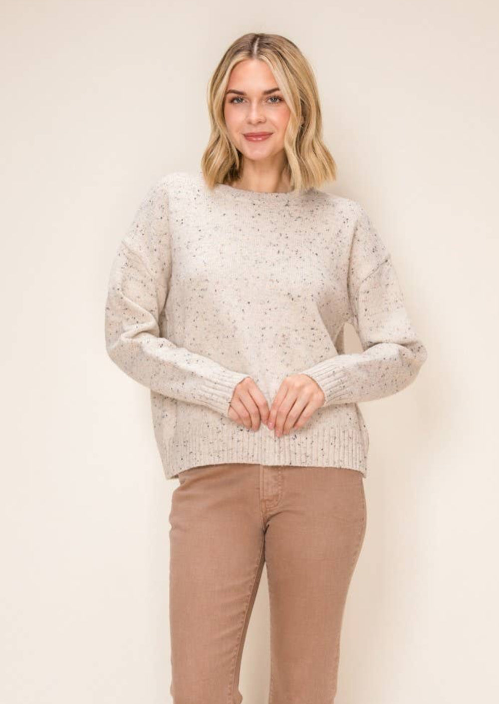 Speckled Knit Crew Neck Sweater