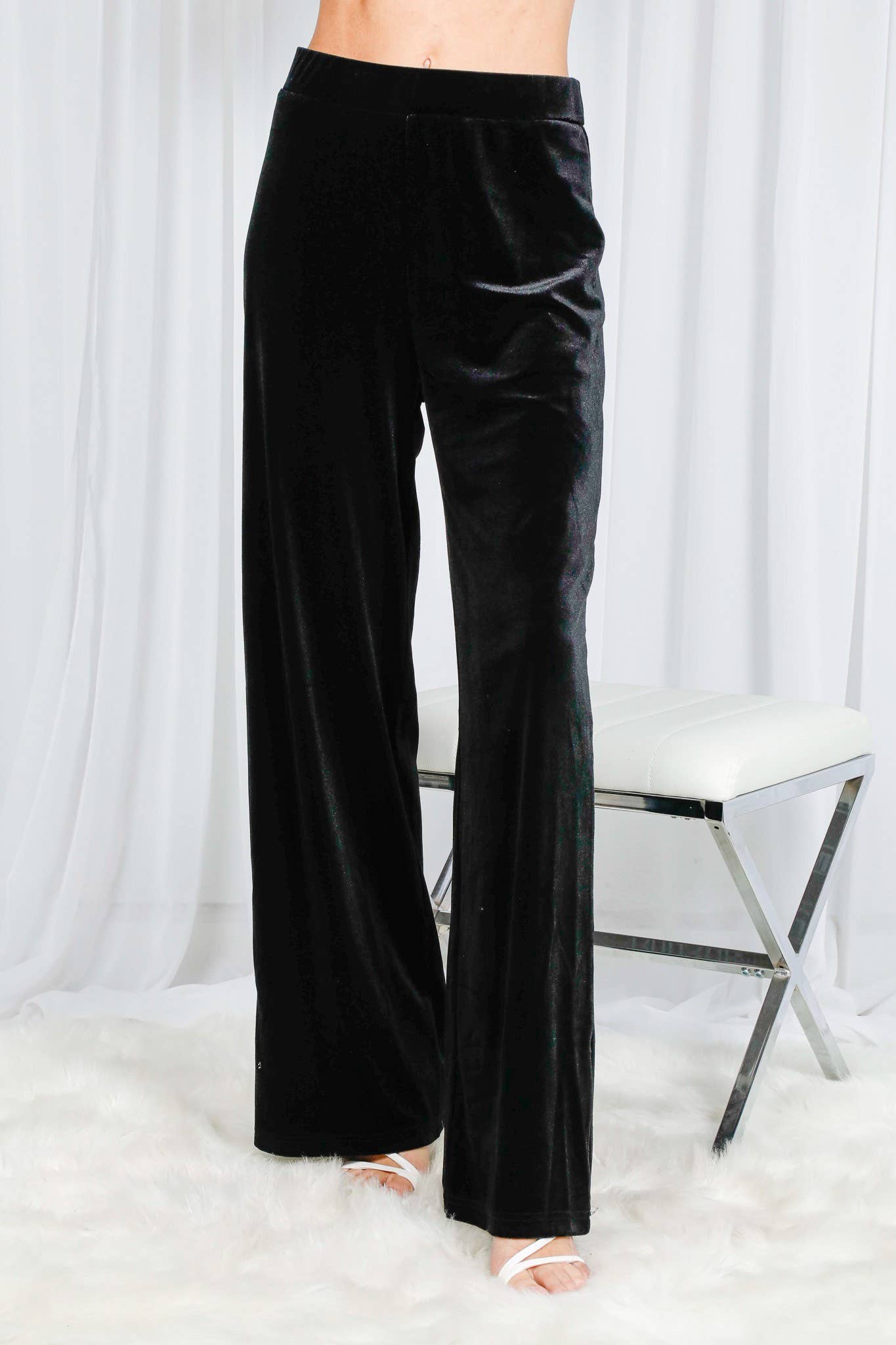 Velvet Wide-Leg High Rise Pants