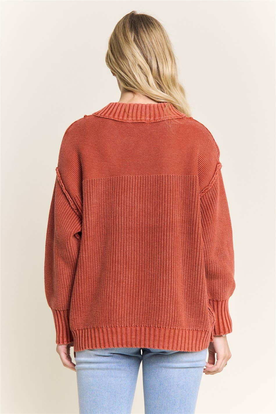 Raw Edge Button Henley Sweater
