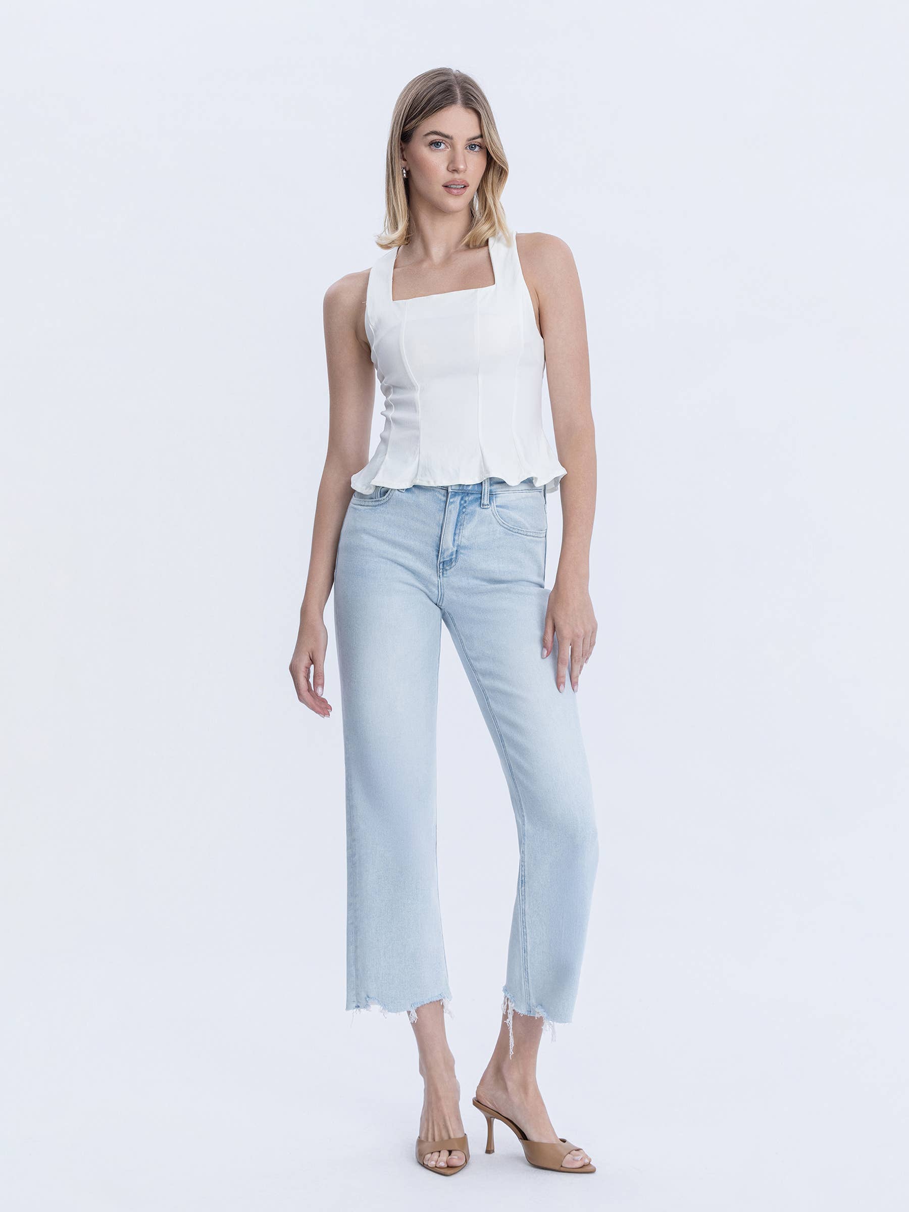 High Rise Light Wash Wide Leg Jean