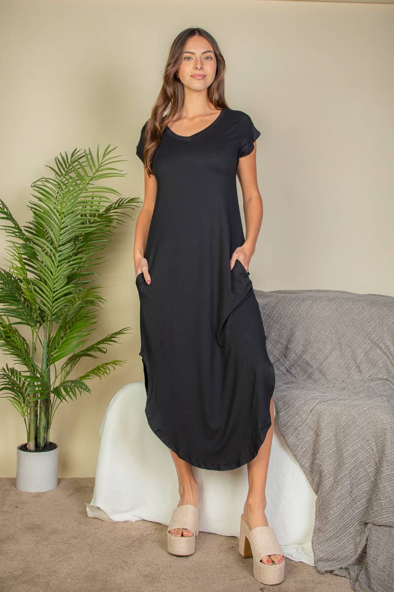 V-Neck Side Slit Maxi Dress