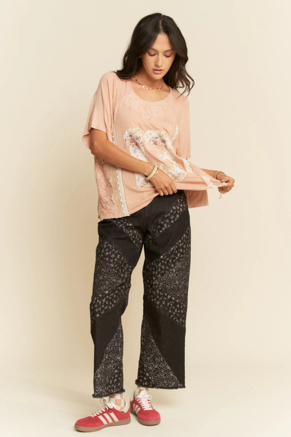 Floral Print Wide Leg Jeans