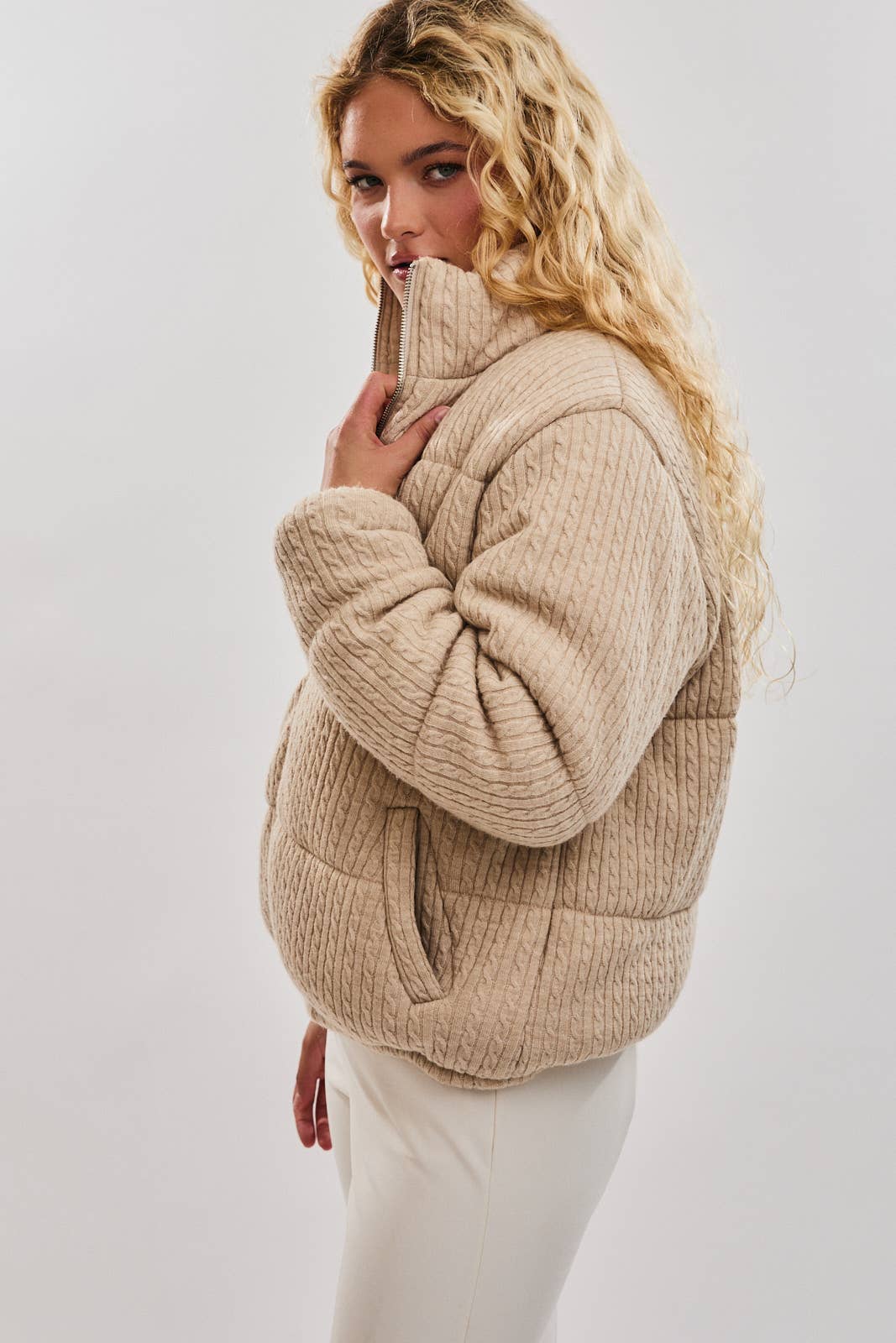 Zip Front Puffer Jacket with Drawstring