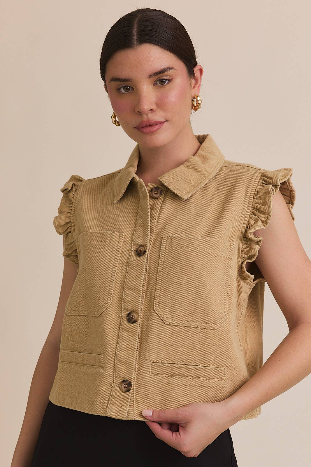 Ruffle Detail Twill Vest