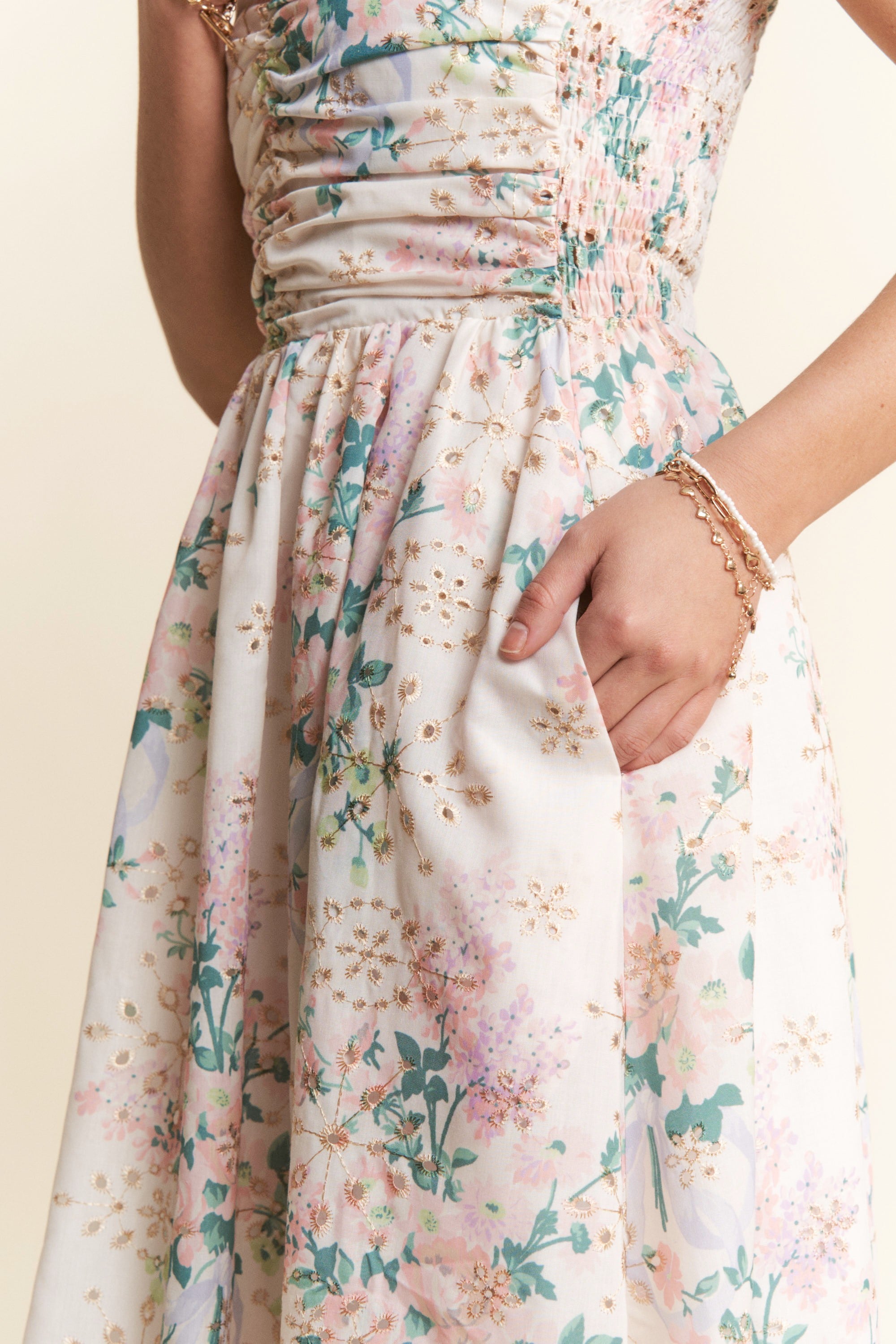 Floral Smocked Strapless Midi Dress
