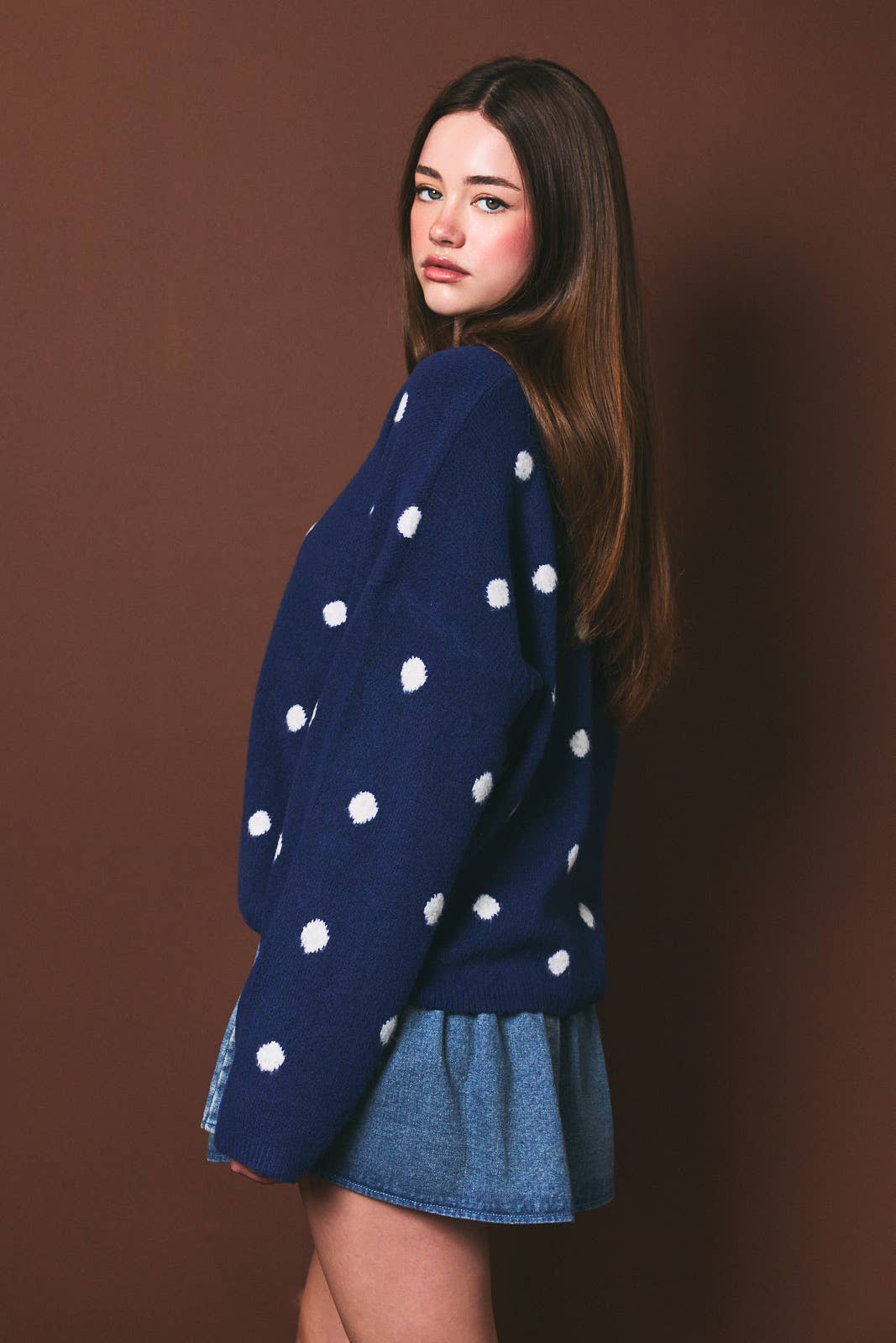 Polka Dot Button Front Cardigan Sweater