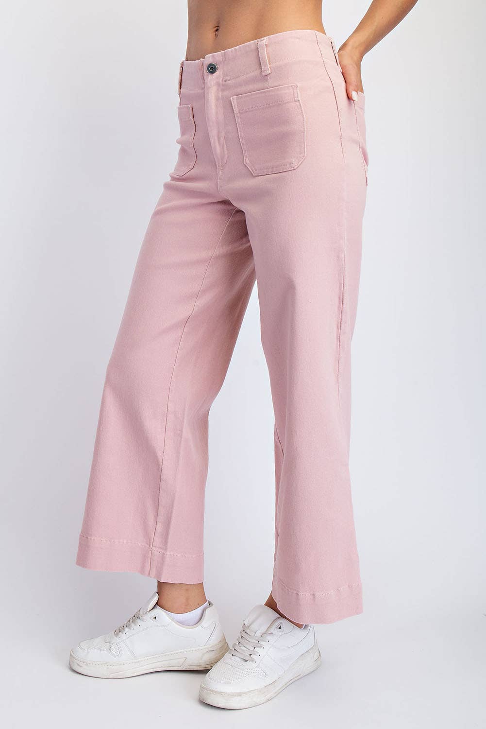 Twill Cropped Wide Leg Pant