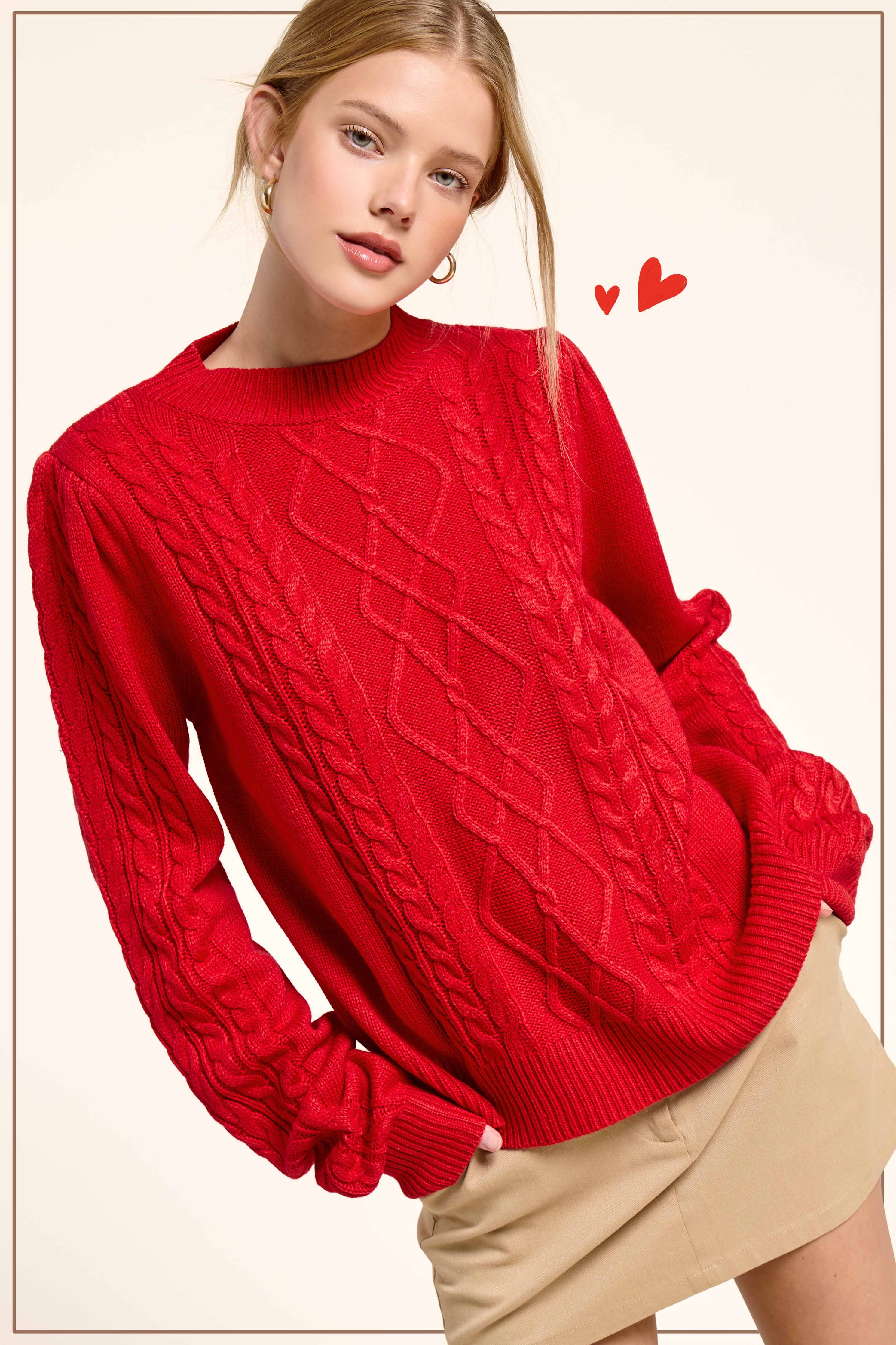 Super Soft Ribbed Crew Neck Cable Knit Sweater