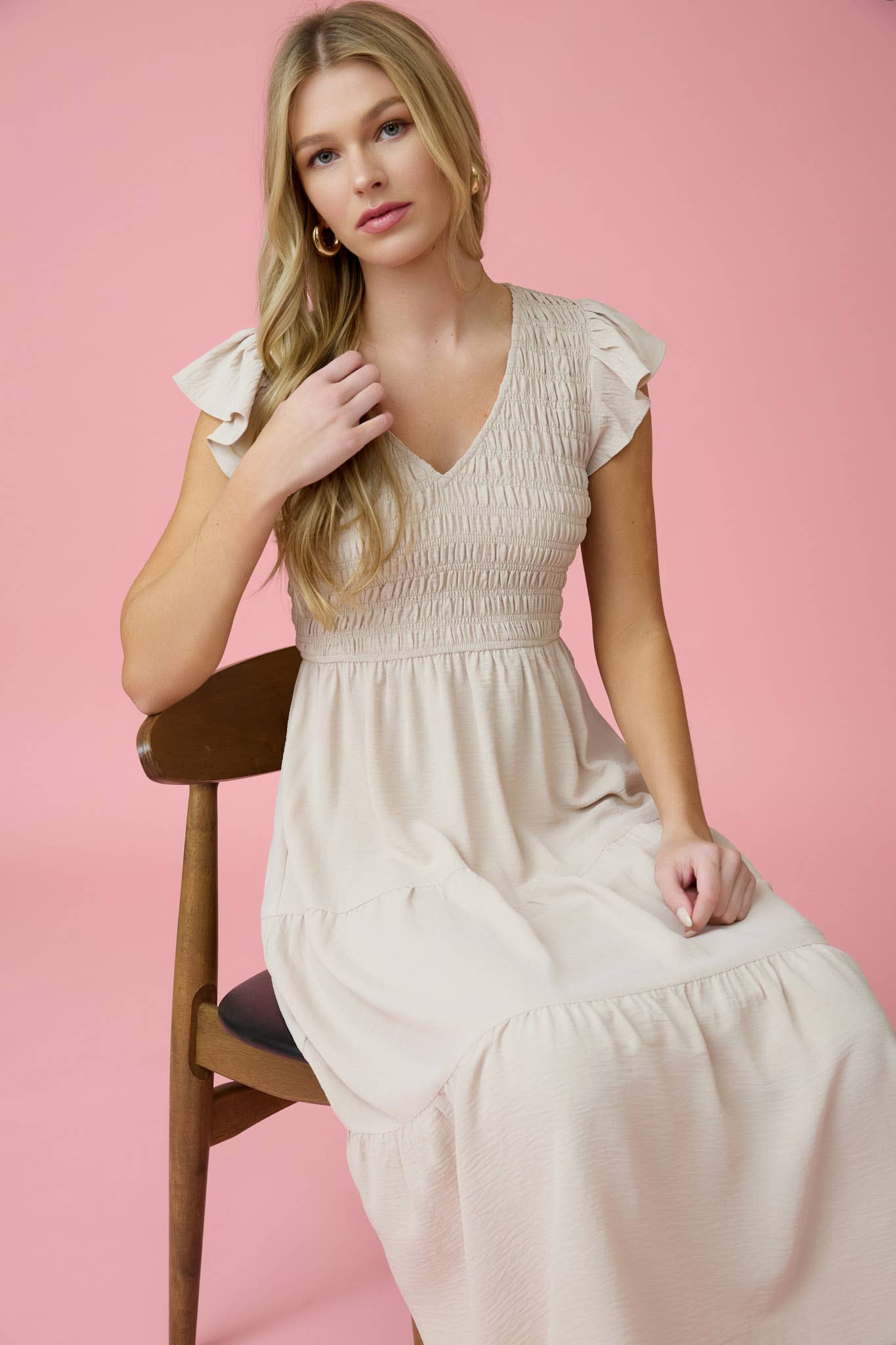 FLUTTER SLEEVE MAXI DRESS
