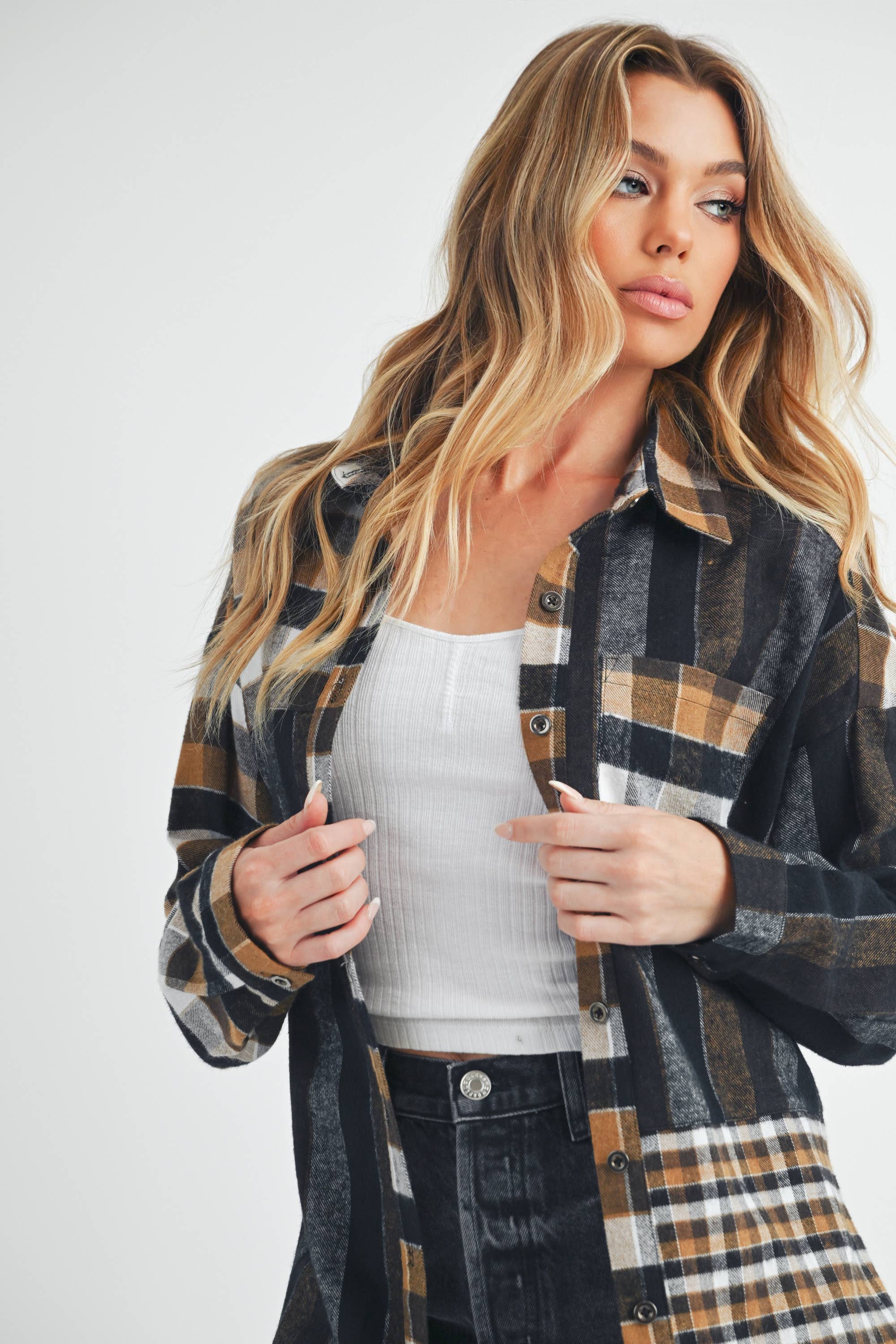 Multi-Plaid Checkered Flannel Shirt