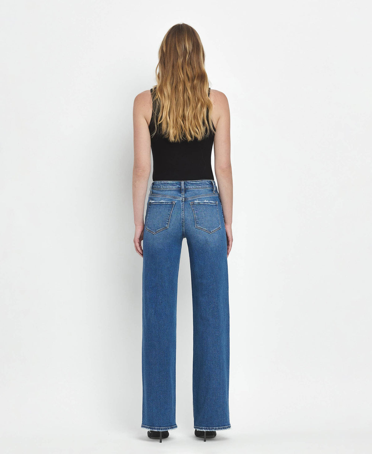 Mid Rise Full Length Wide Leg Stretch Jeans