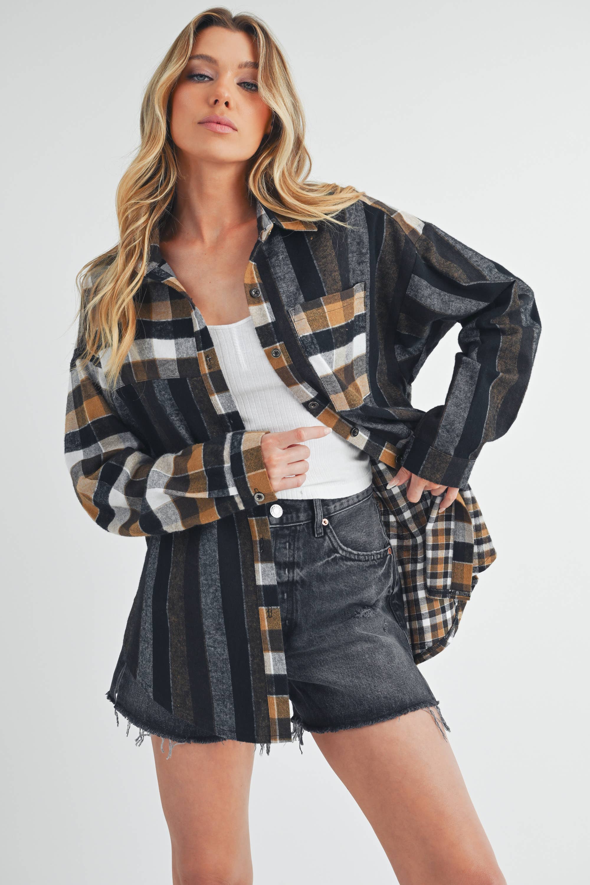 Multi-Plaid Checkered Flannel Shirt