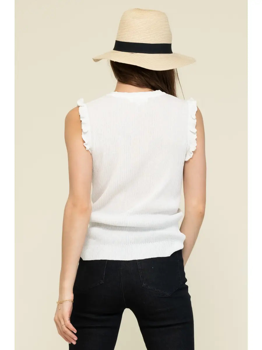 Ribbed Ruffle Sleeve Sweater Tank