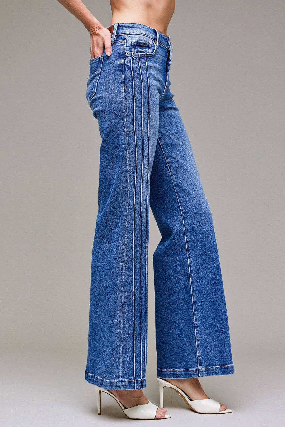 Mid Rise Pintuck Flare Jeans