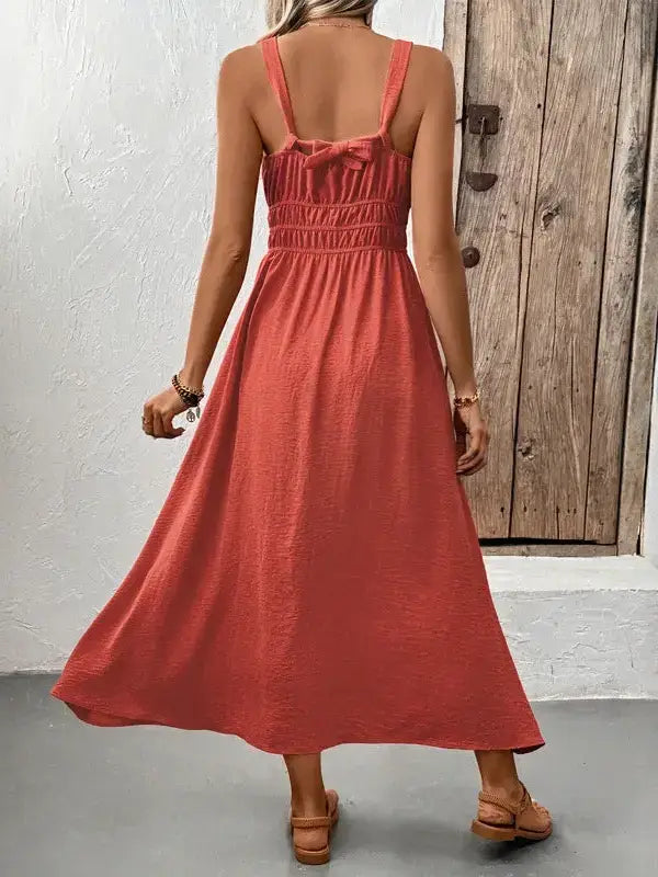 Ruched Spaghetti Strap Midi Dress