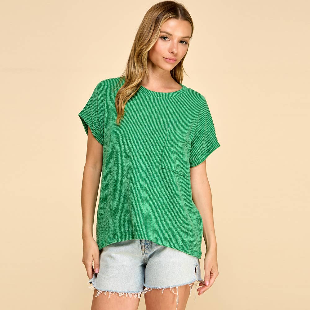 Ribbed Knit Top with Front Pocket