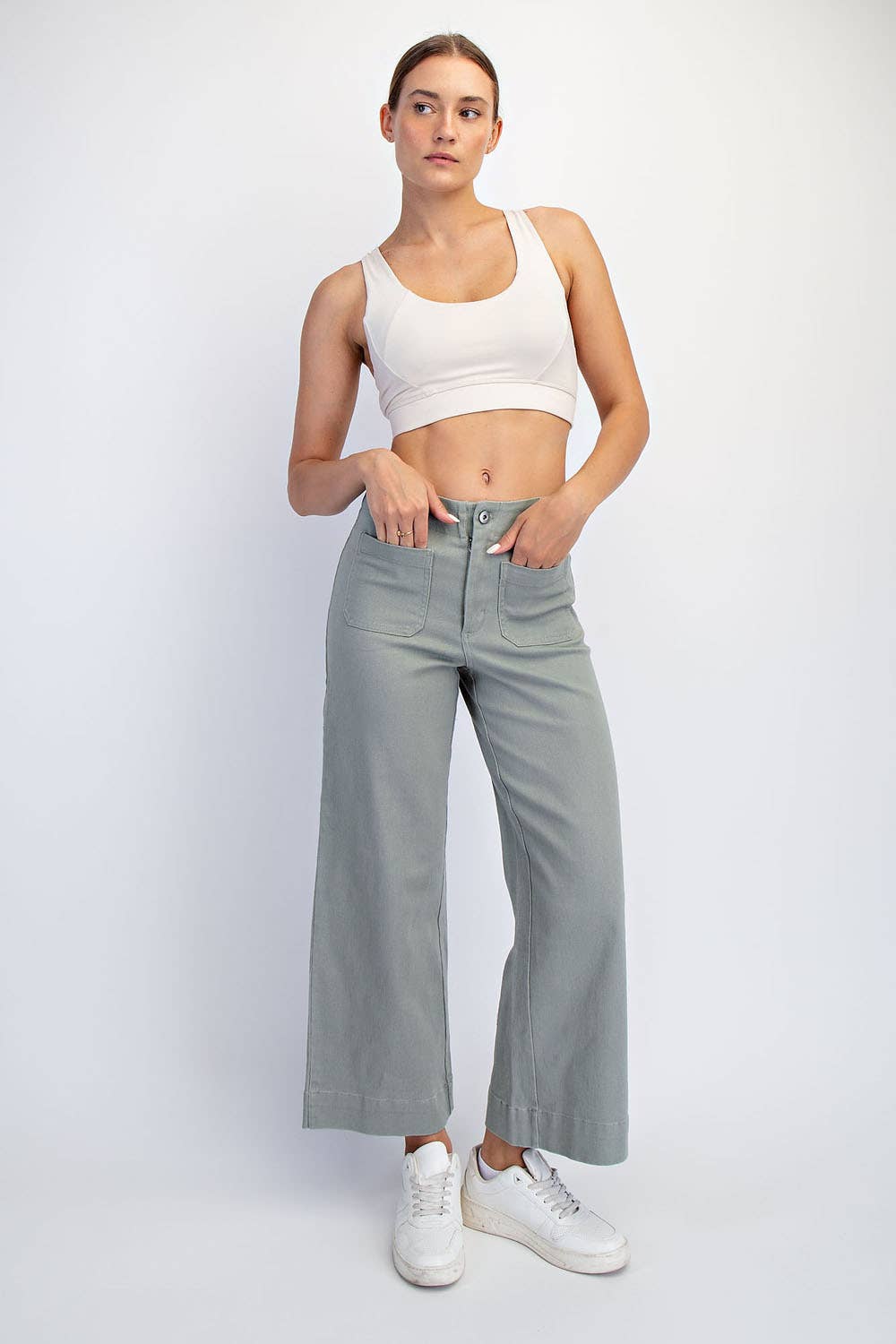 Twill Cropped Wide Leg Pant