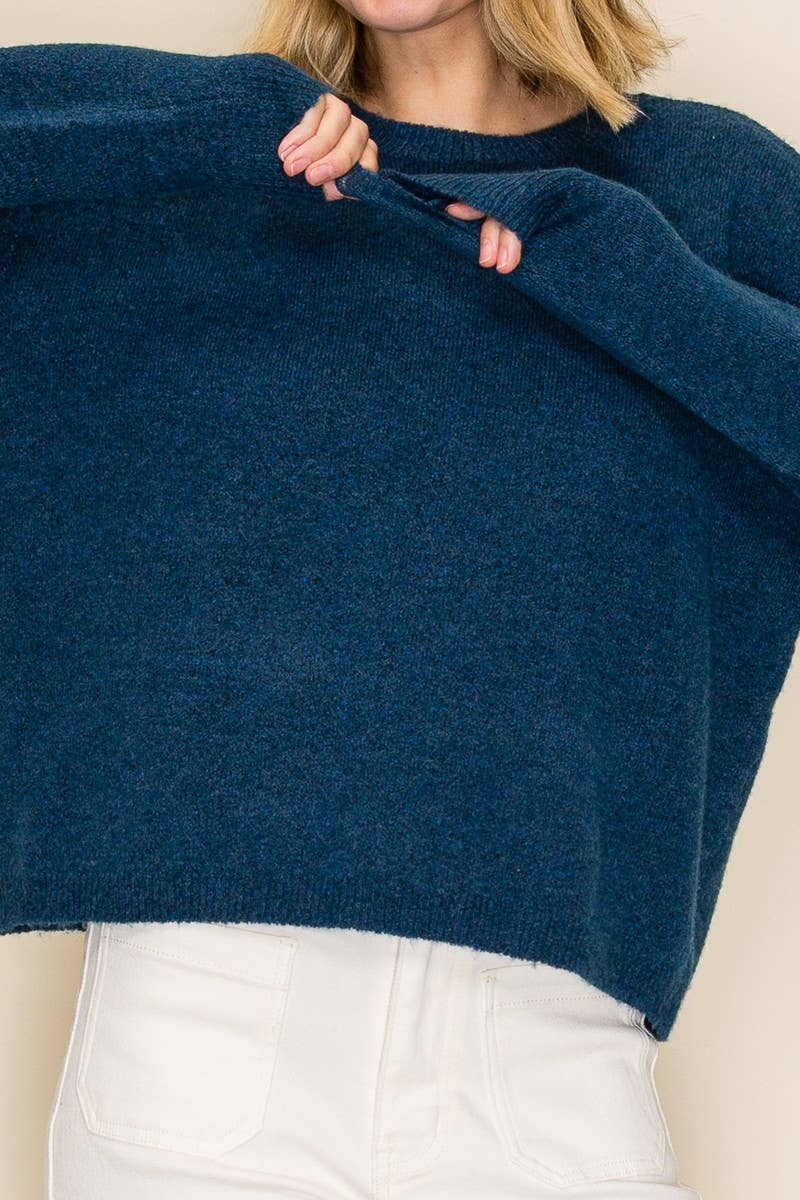 Heathered Crew Neck Knit Sweater