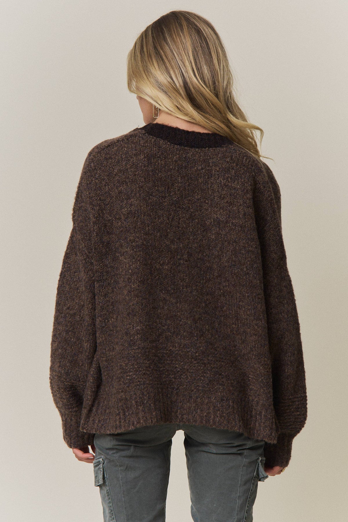 Contrast Trim Open Front Cardigan