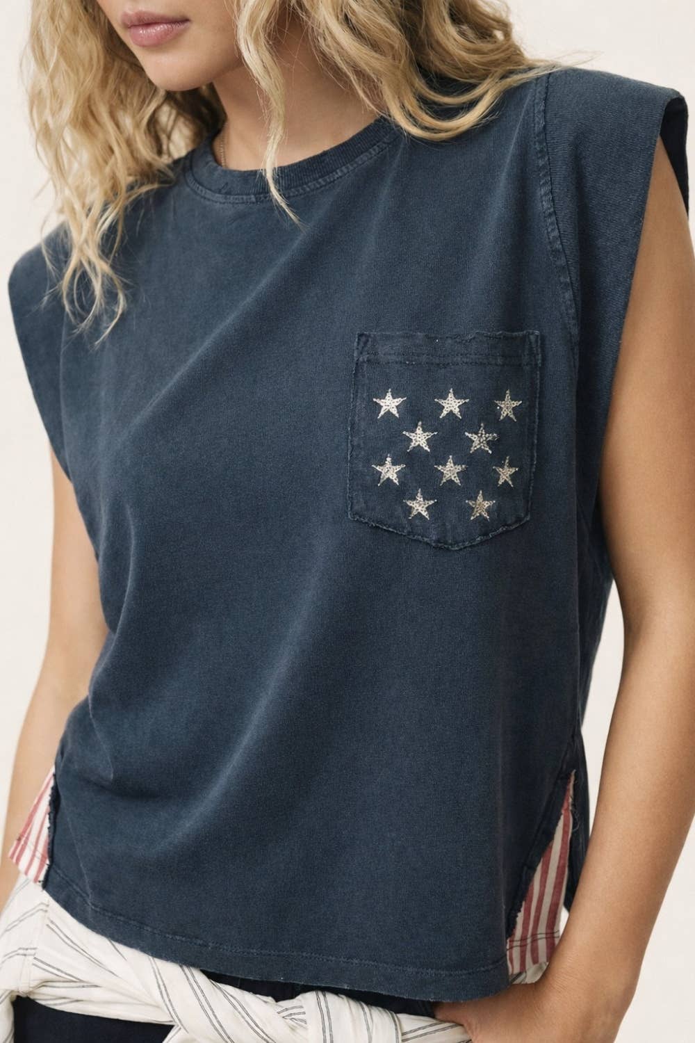 USA star pocket stripe side tank