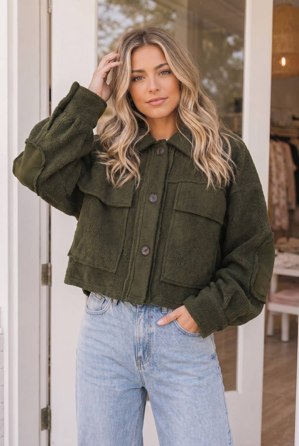 Button Front Fleece Utility Jacket