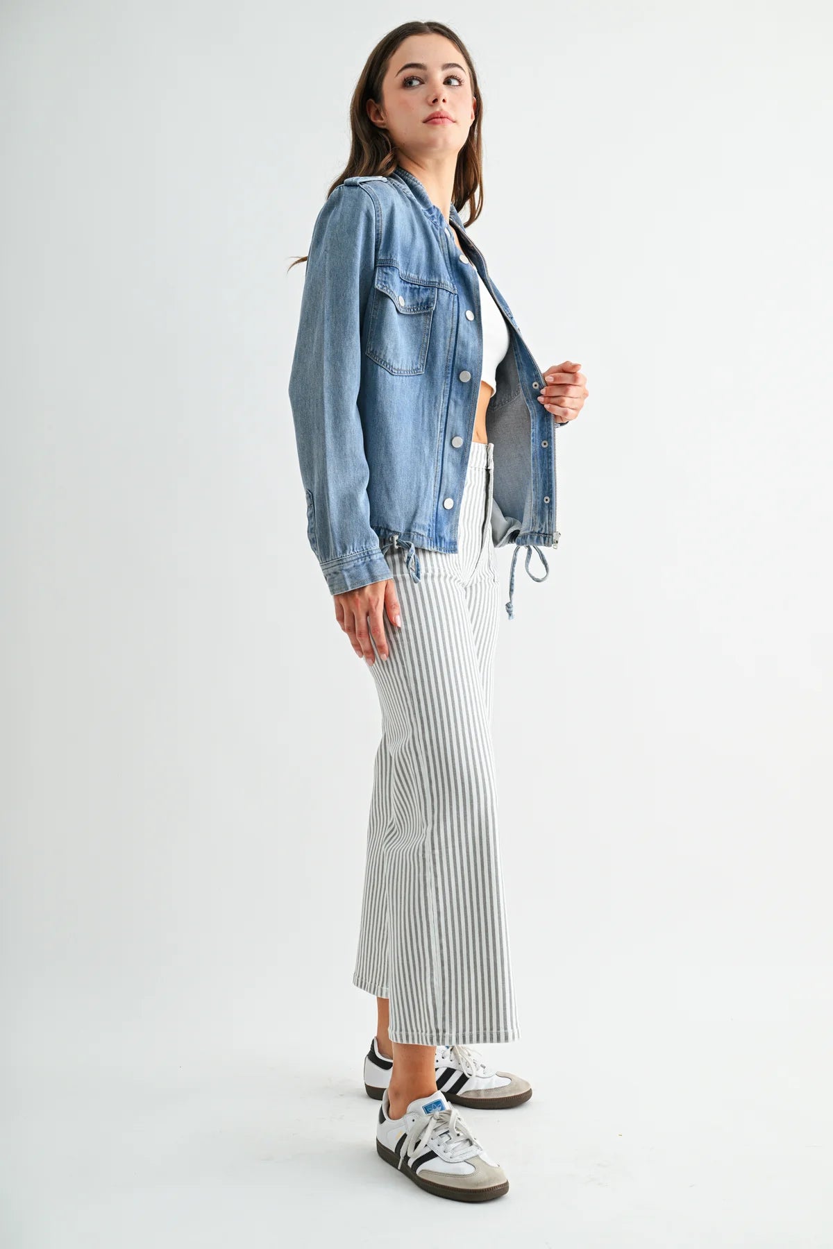 Drawstring Hem Utility Denim Jacket