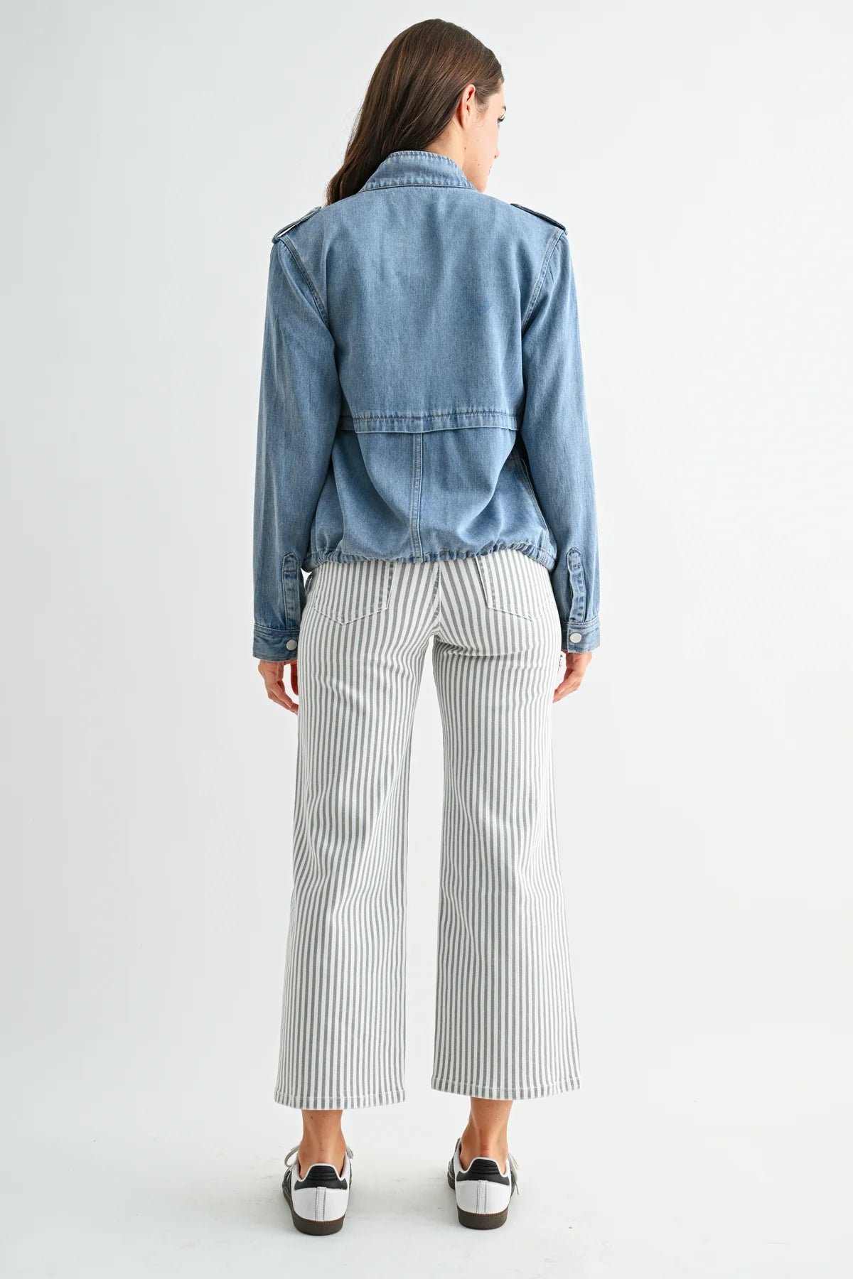 Drawstring Hem Utility Denim Jacket