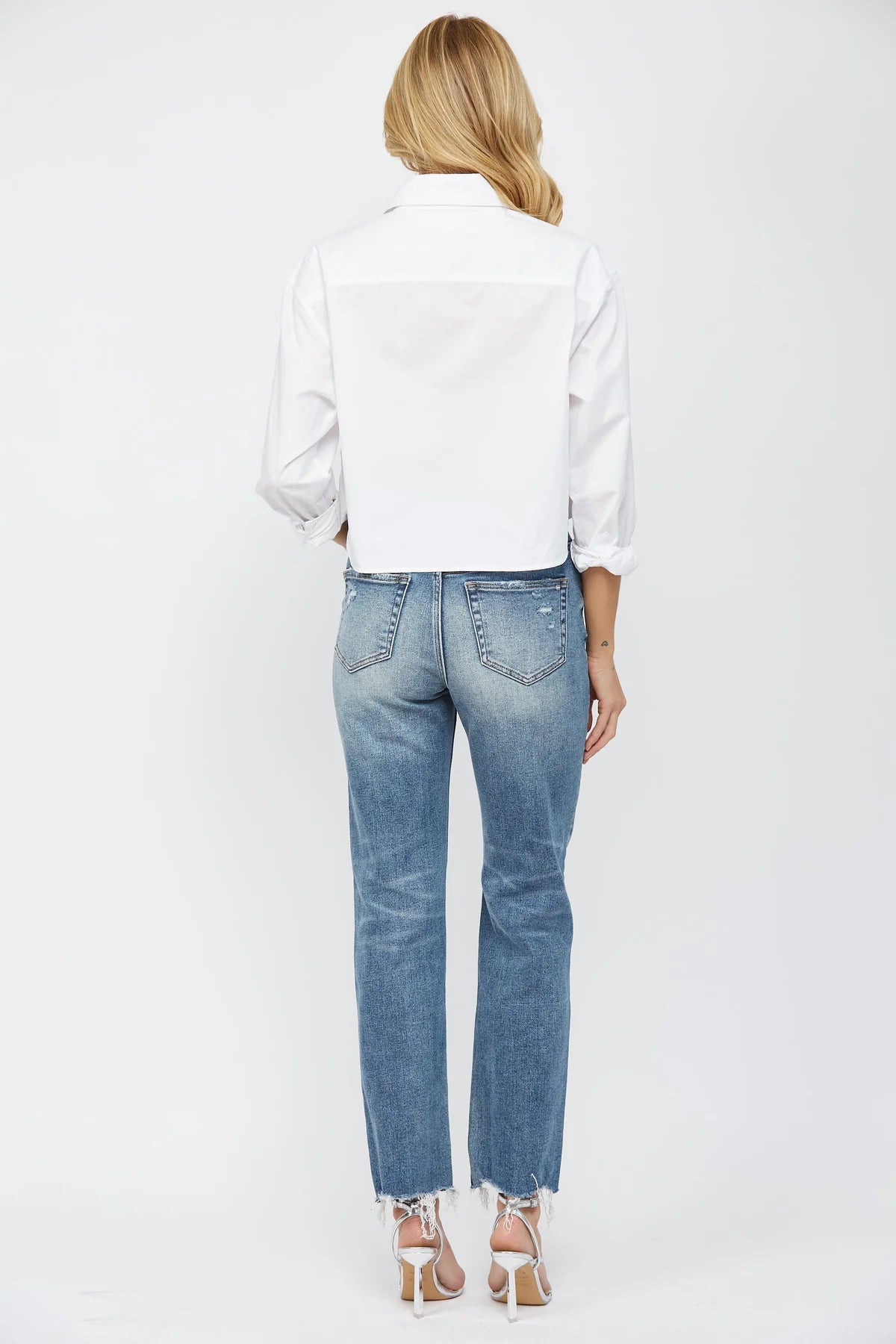 High Rise Straight Leg Button Fly Jeans