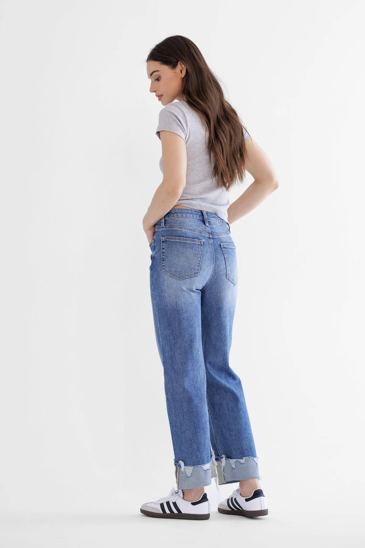 Mica Super High Rise Cuffed Straight Leg Jeans 32"