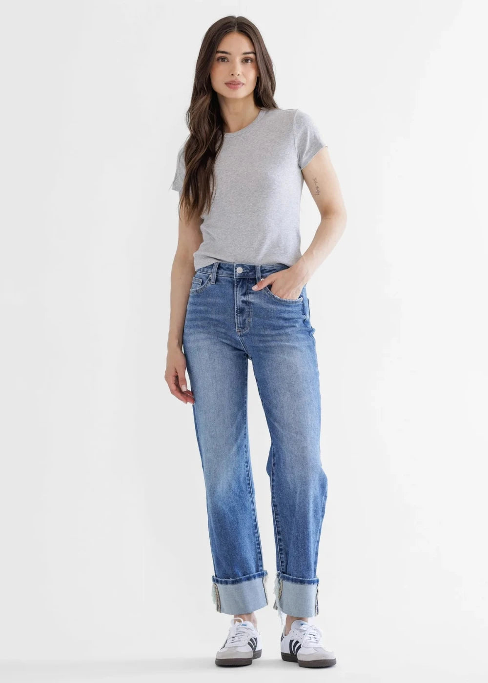 Mica Super High Rise Cuffed Straight Leg Jeans 32"