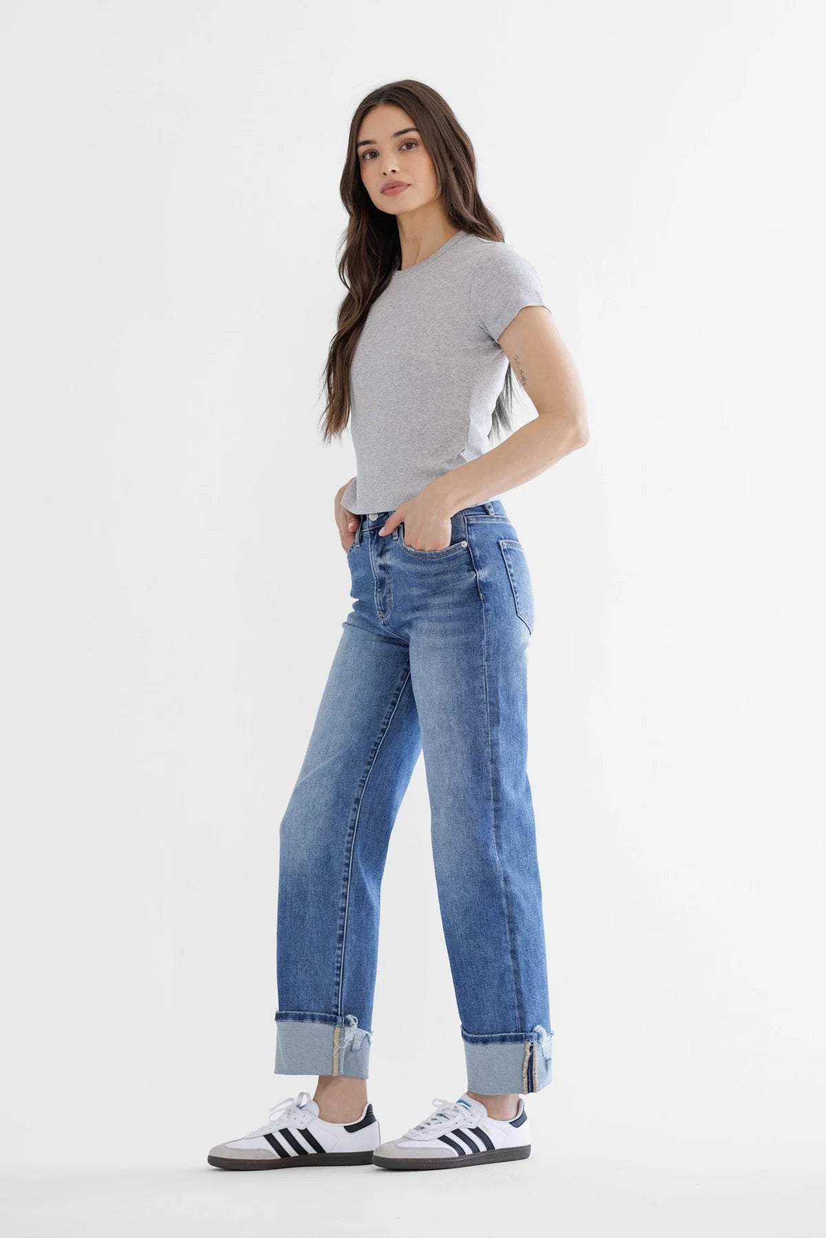 Mica Super High Rise Cuffed Straight Leg Jeans 32"