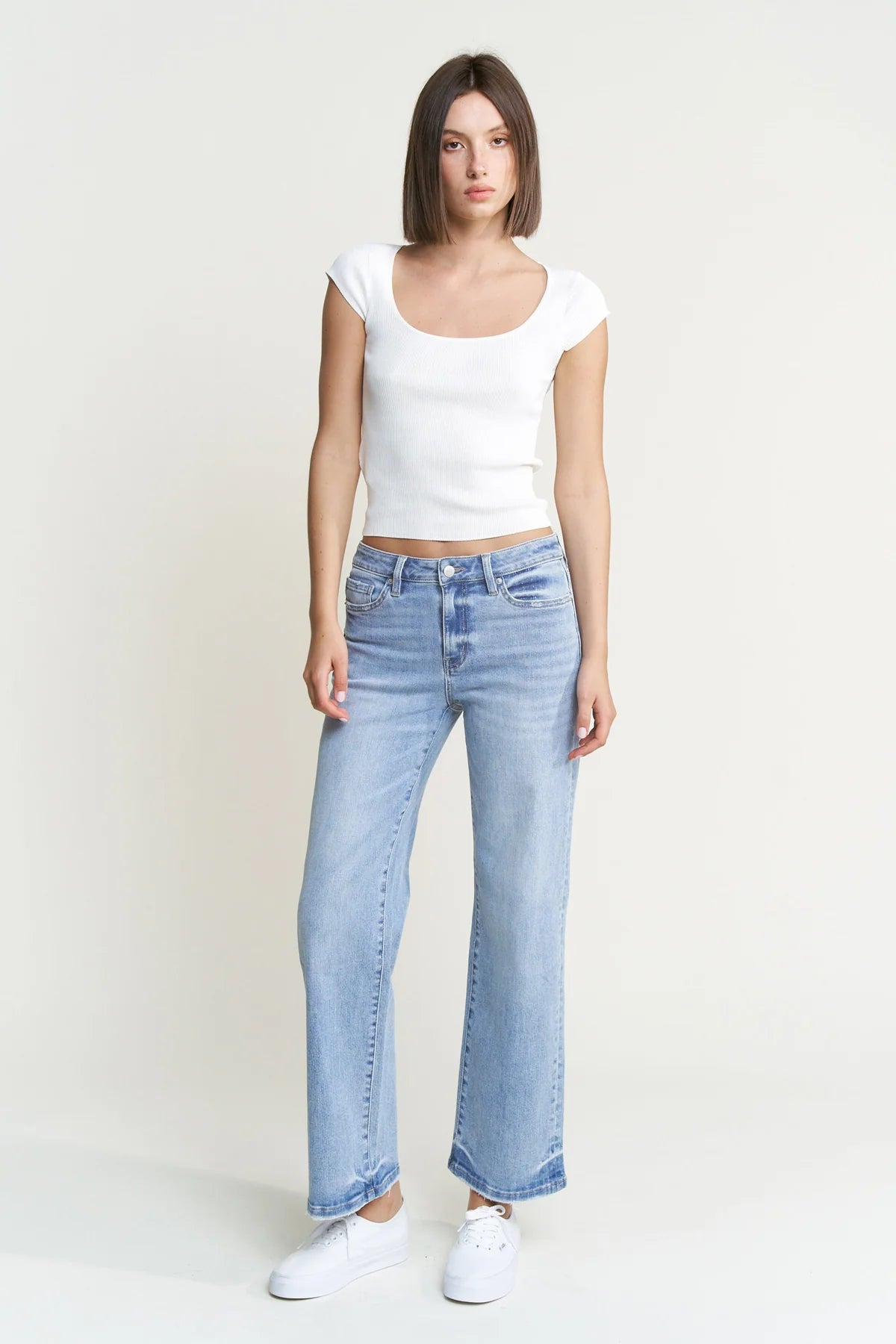 Mica Mid Rise Loose Fit Straight Ankle Jeans 30"