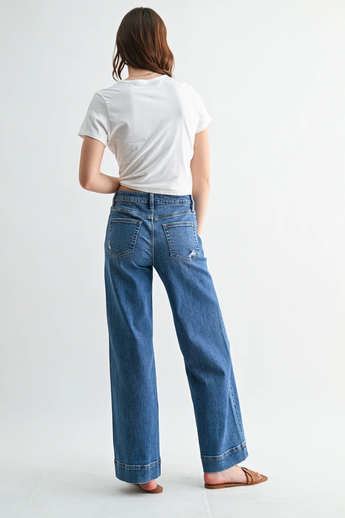 Mid Rise Wide Leg Trouser Hem Jeans
